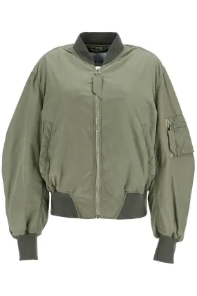 Oversized Bomber Jacket With Puff Sleeves Military Green