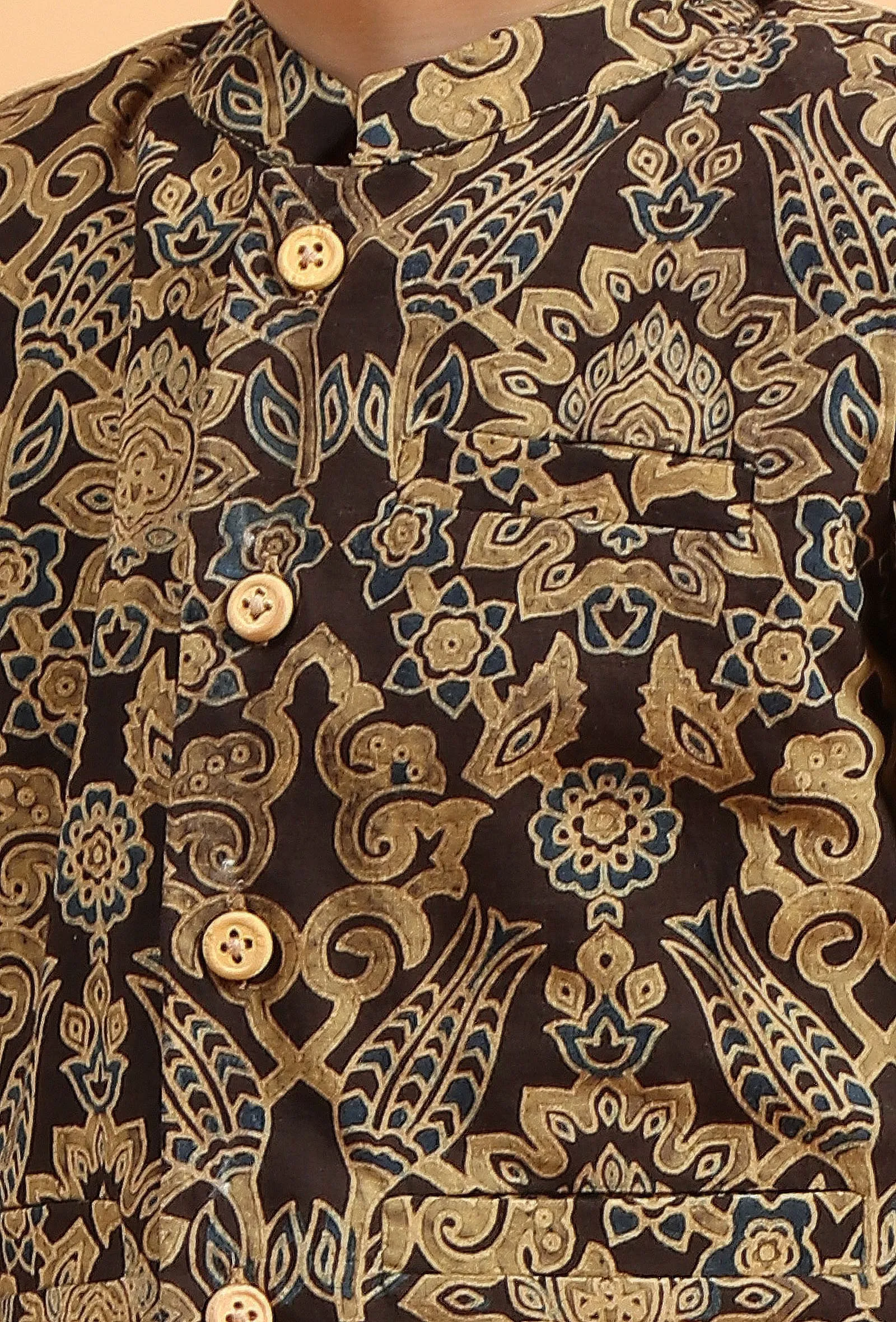 Parv Black Ajrakh Print Cotton Nehru Jacket
