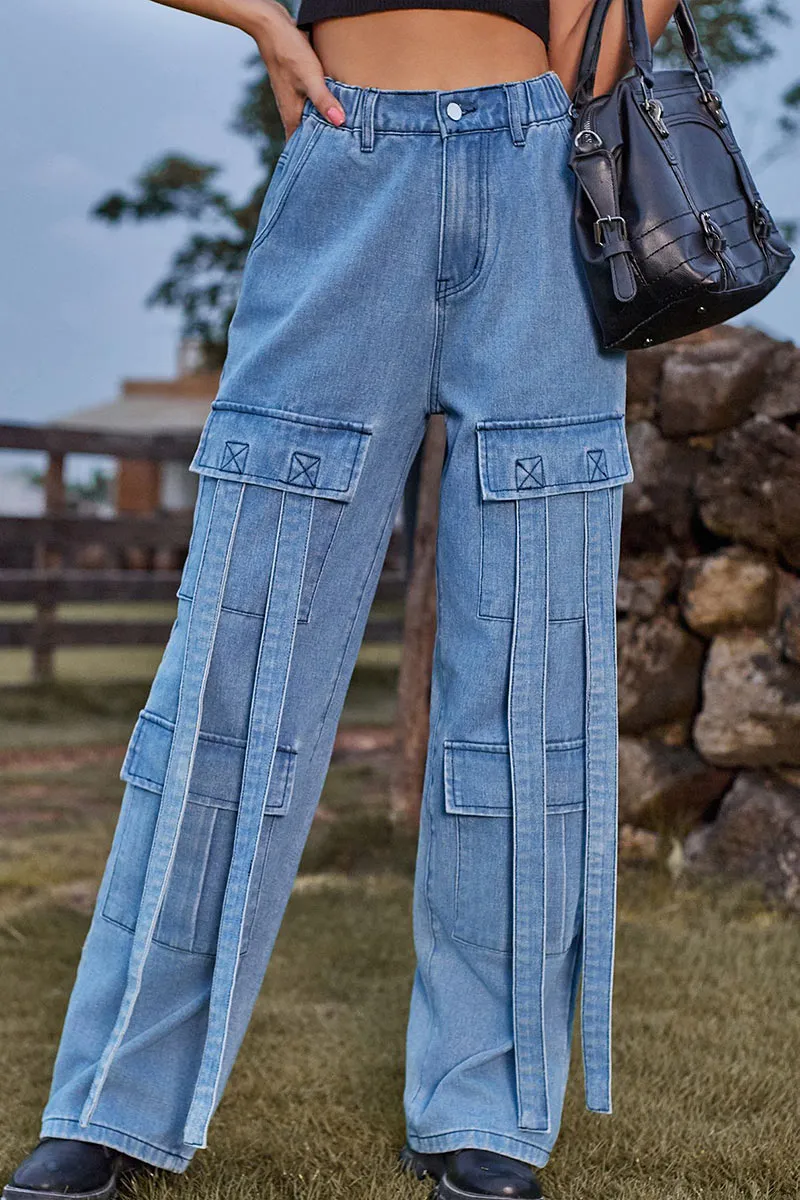 PF803 Denim Pocket String Pants