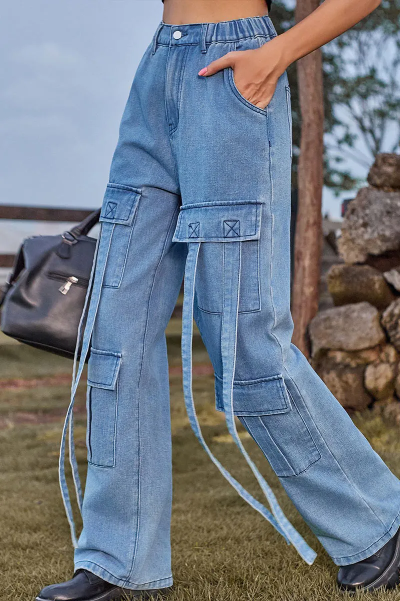 PF803 Denim Pocket String Pants