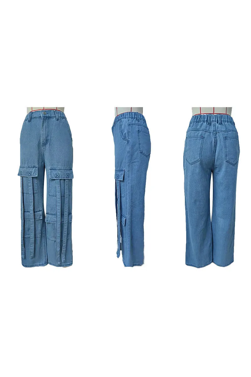 PF803 Denim Pocket String Pants