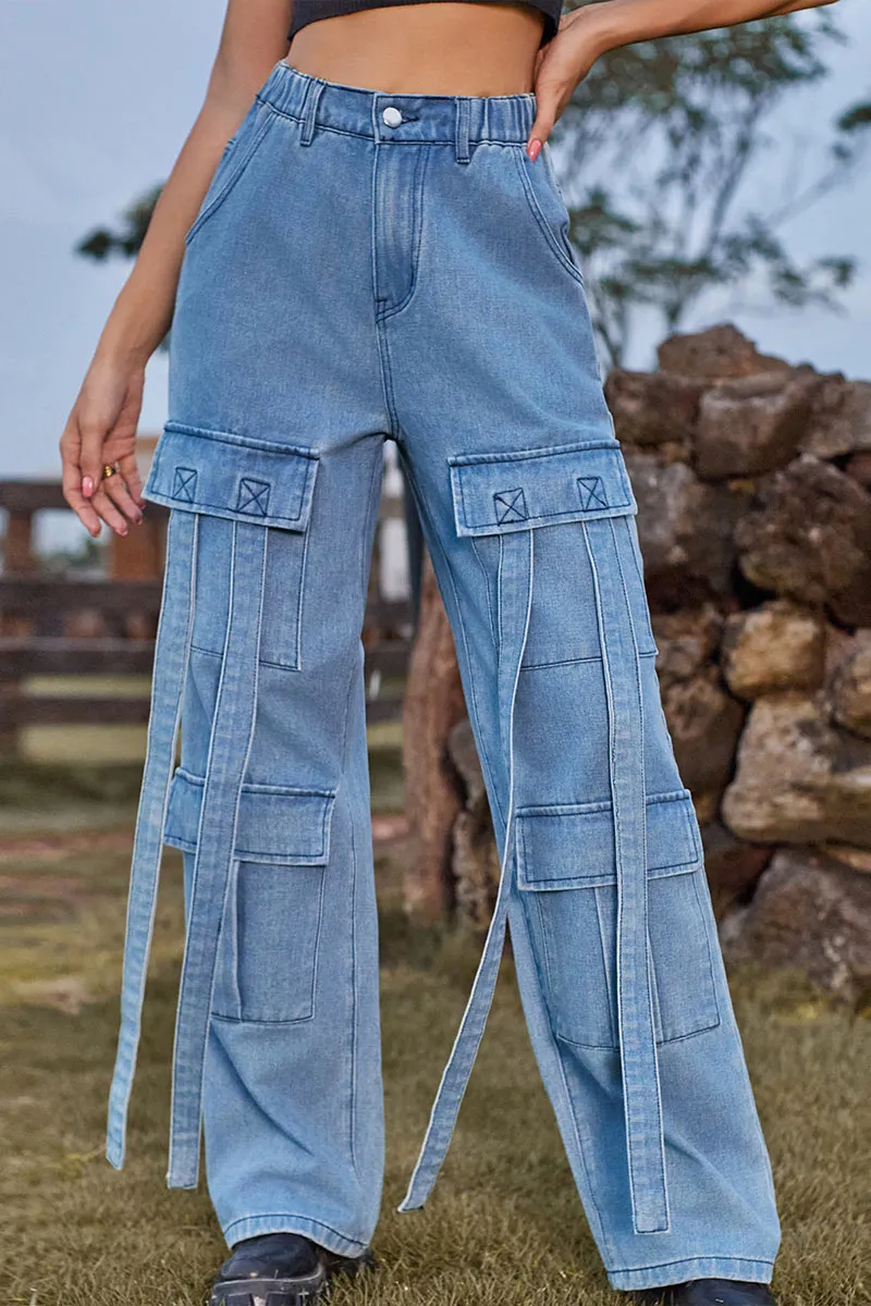 PF803 Denim Pocket String Pants
