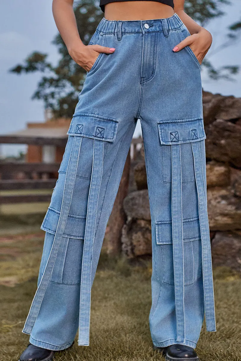 PF803 Denim Pocket String Pants