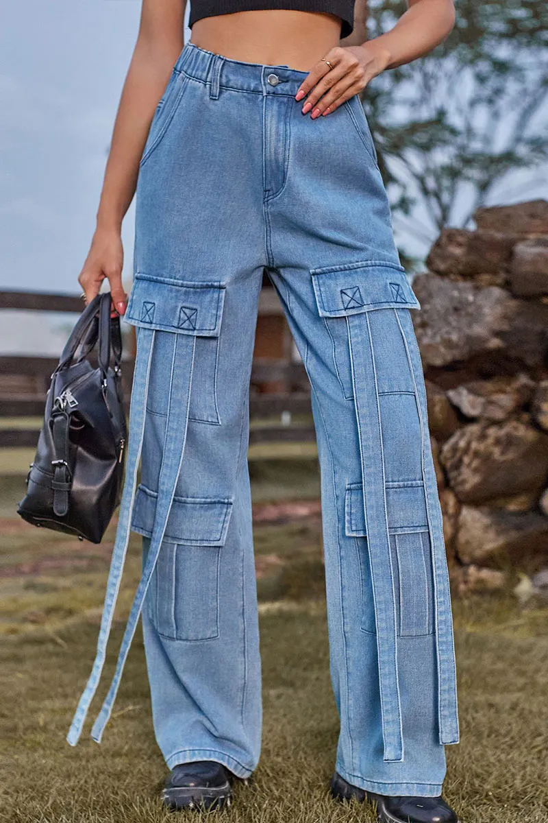 PF803 Denim Pocket String Pants