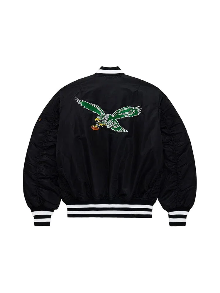 PHILADELPHIA EAGLES MEN'S ALPHA INDUSTRIES REVERSIBLE BOMBER JACKET - COOP