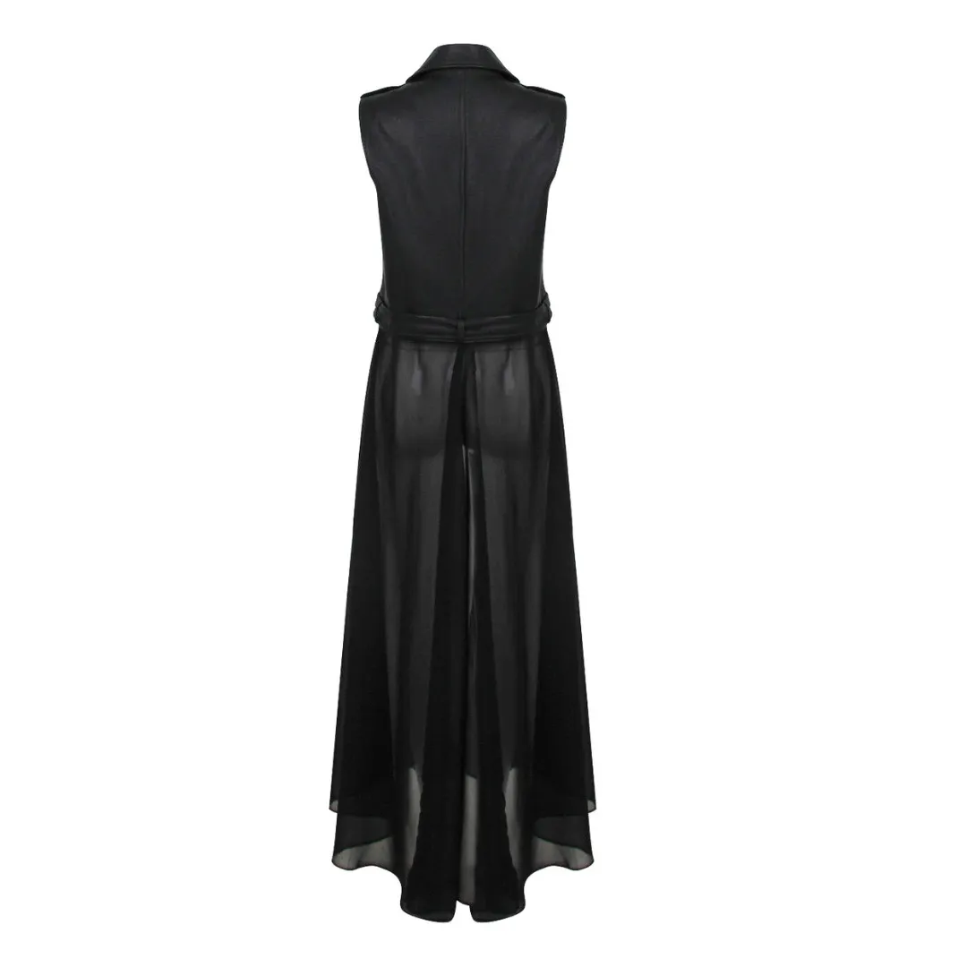 PU Biker Sheer Long Waistcoat Black SIZE S