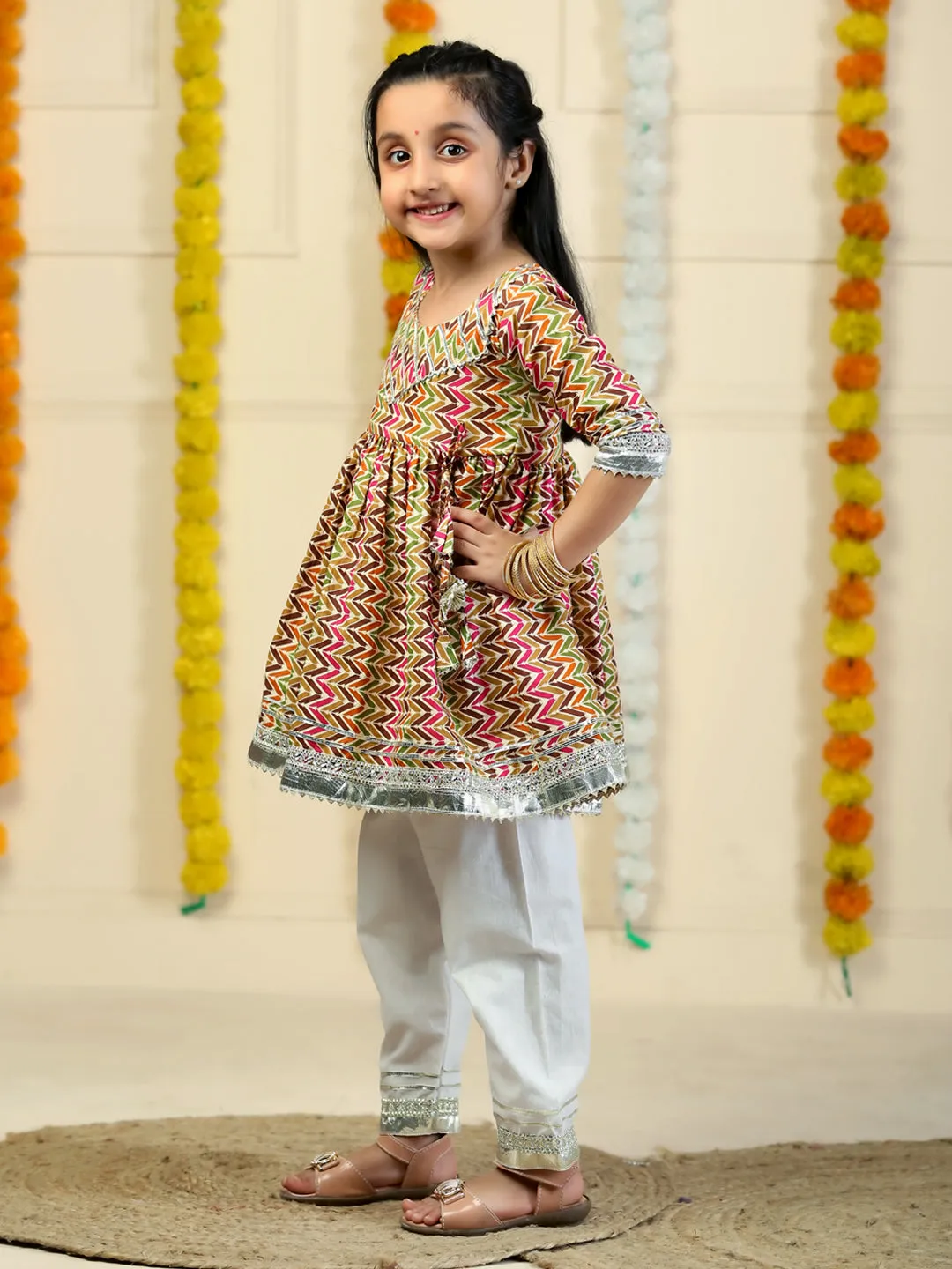 Rangrez Abstract Print Girls Anarkali Pajama Set