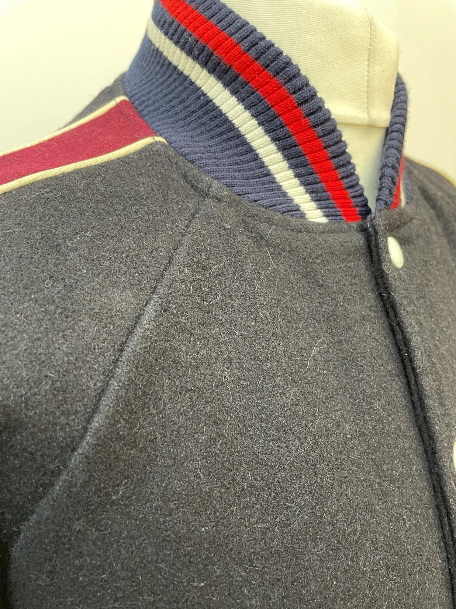 Retro Varsity Bomber Jacket - Navy - Size M