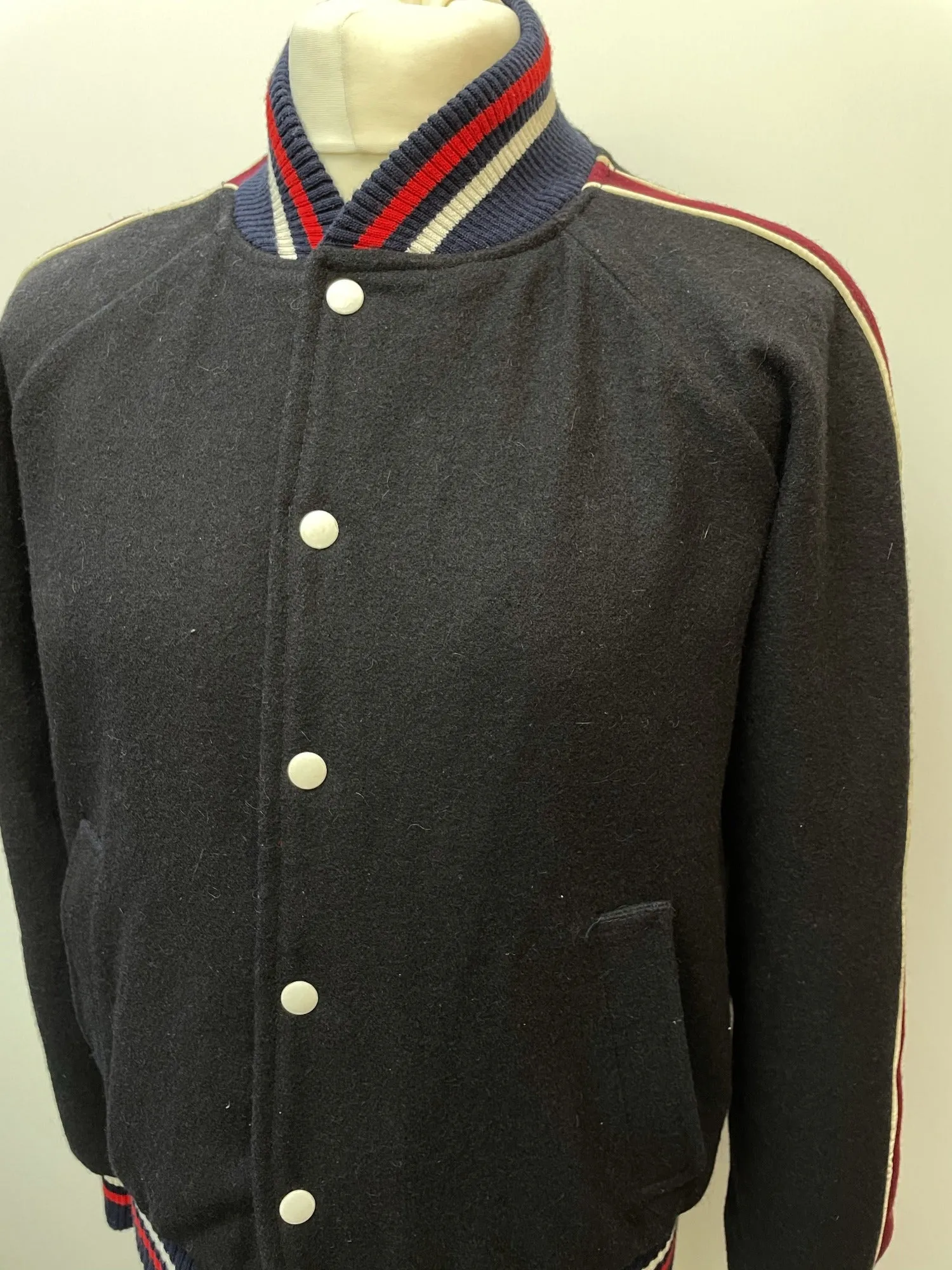 Retro Varsity Bomber Jacket - Navy - Size M