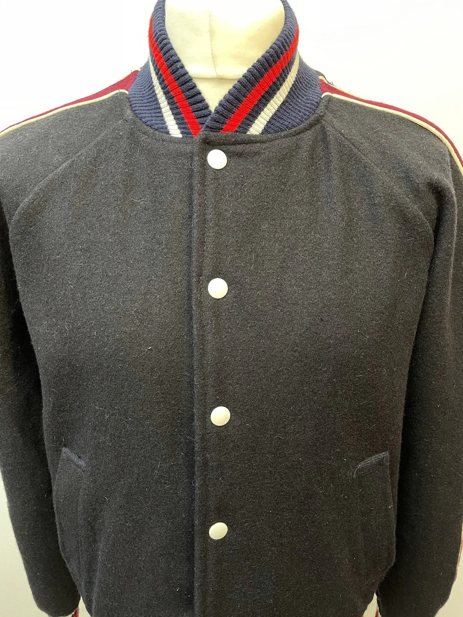 Retro Varsity Bomber Jacket - Navy - Size M