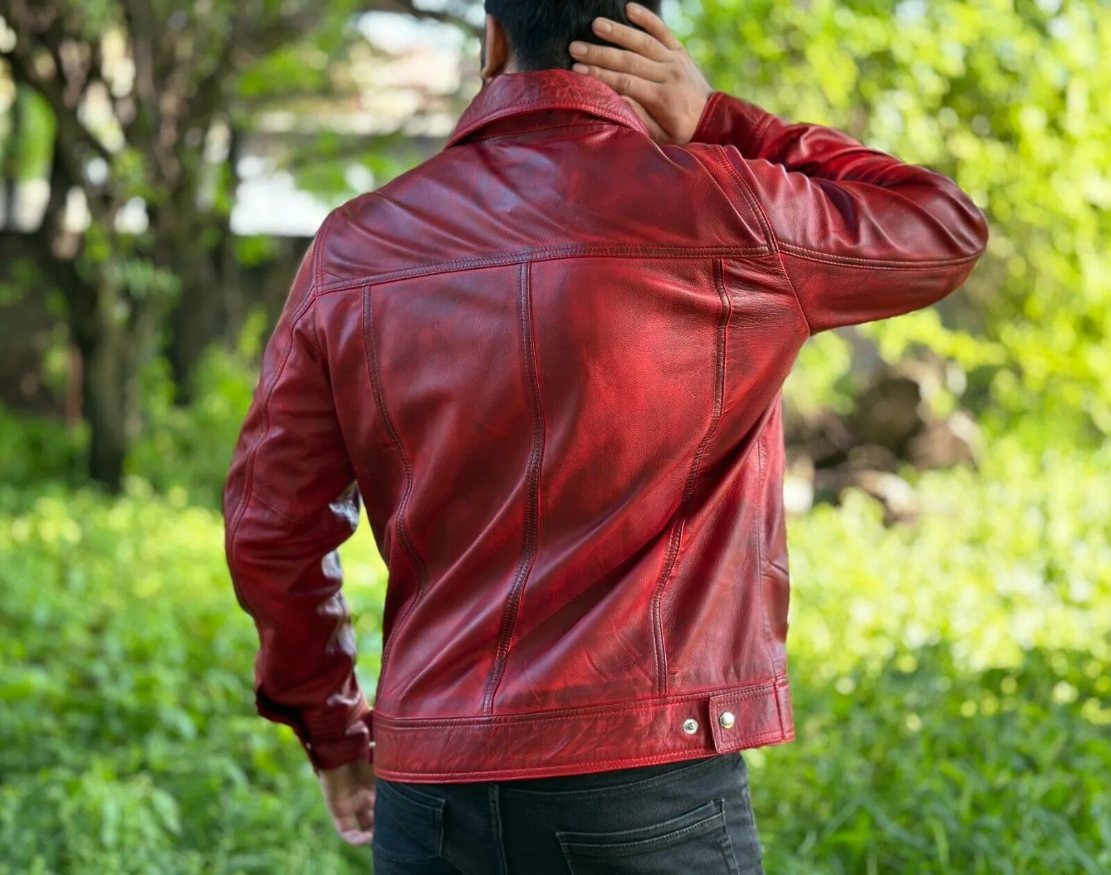 Revy Genuine Biker Motorcycle Leather Jacket Men Red