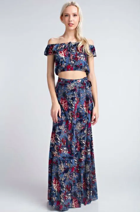 Rory Blue Floral Maxi Wrap Skirt