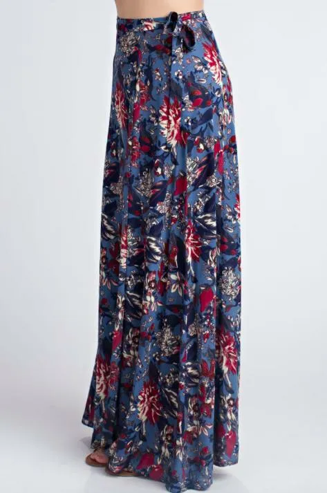 Rory Blue Floral Maxi Wrap Skirt