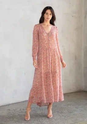 Sheer Chiffon Paisley Button Front Maxi Dress