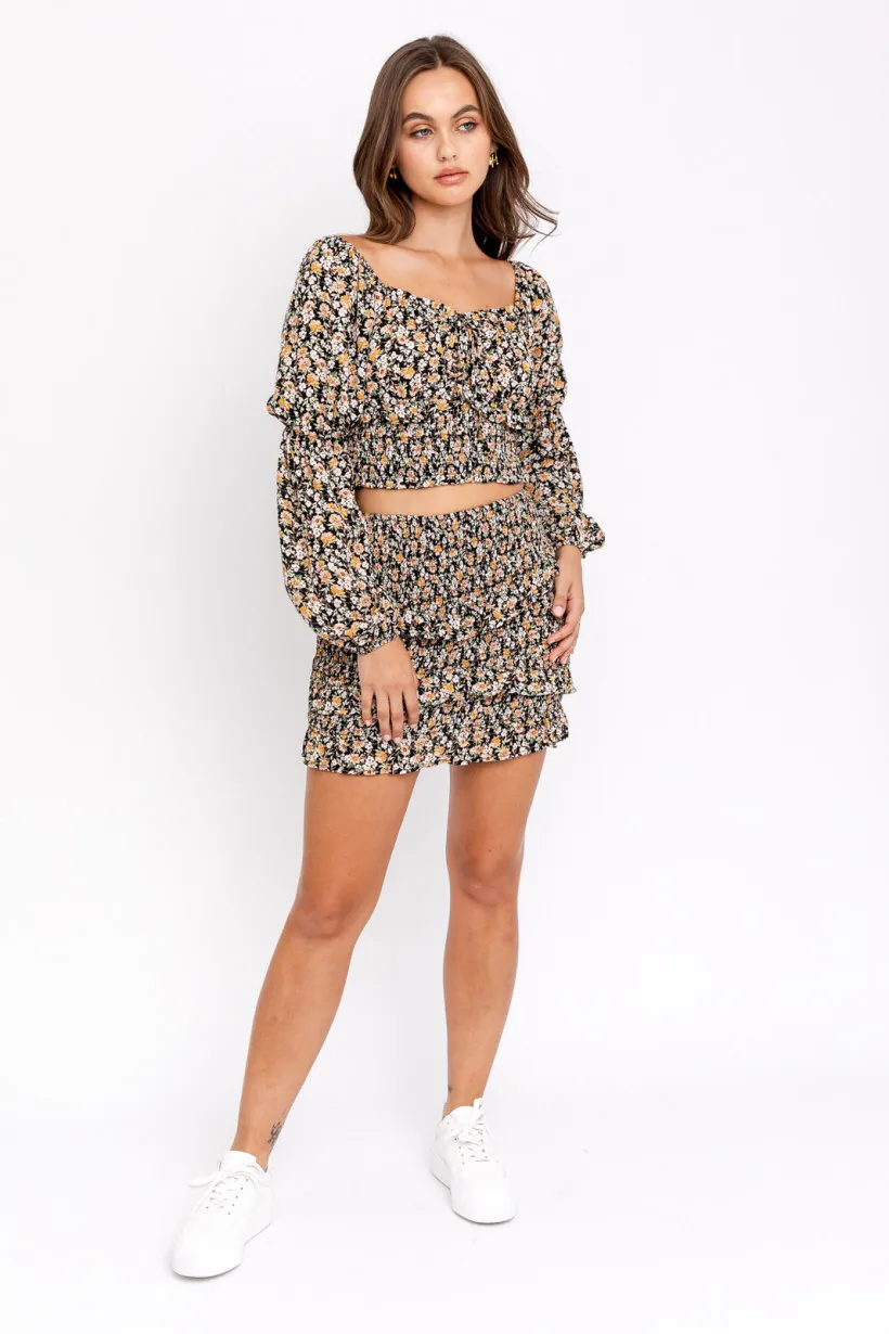 Smocked Ruffle Mini Skirt