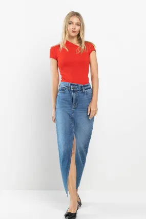 SneakPeek - Criss Cross Skirt with Front Slit Medium Wash
