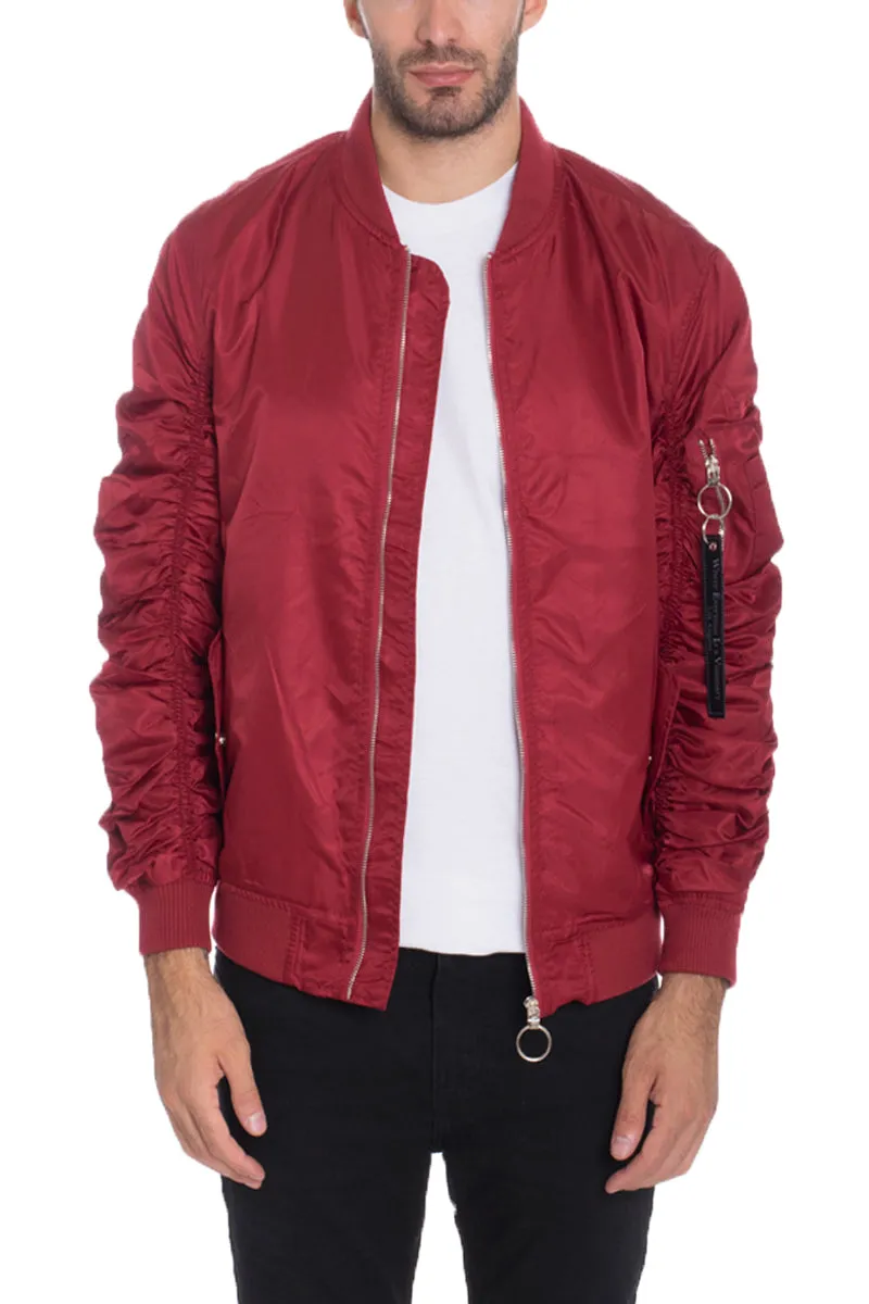 Solid Polyester Scrunched Windbreaker Bomber Jacket