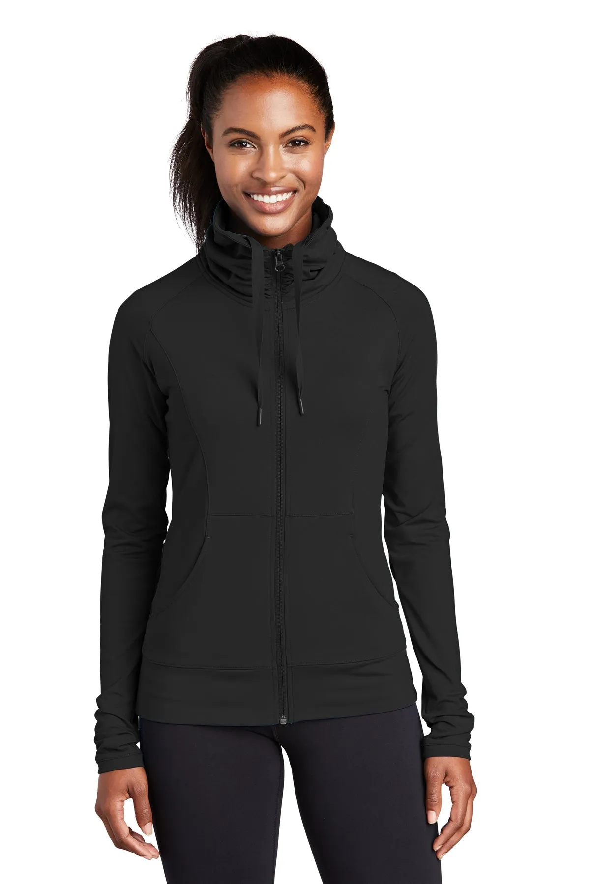 Sport-Tek Ladies Sport-Wick Stretch Branded Full-Zip Jackets, Black