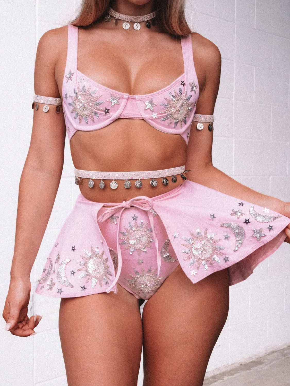 STELLA SEQUIN SPARKLE THICK BOOP SKIRT - PINK/SILVER