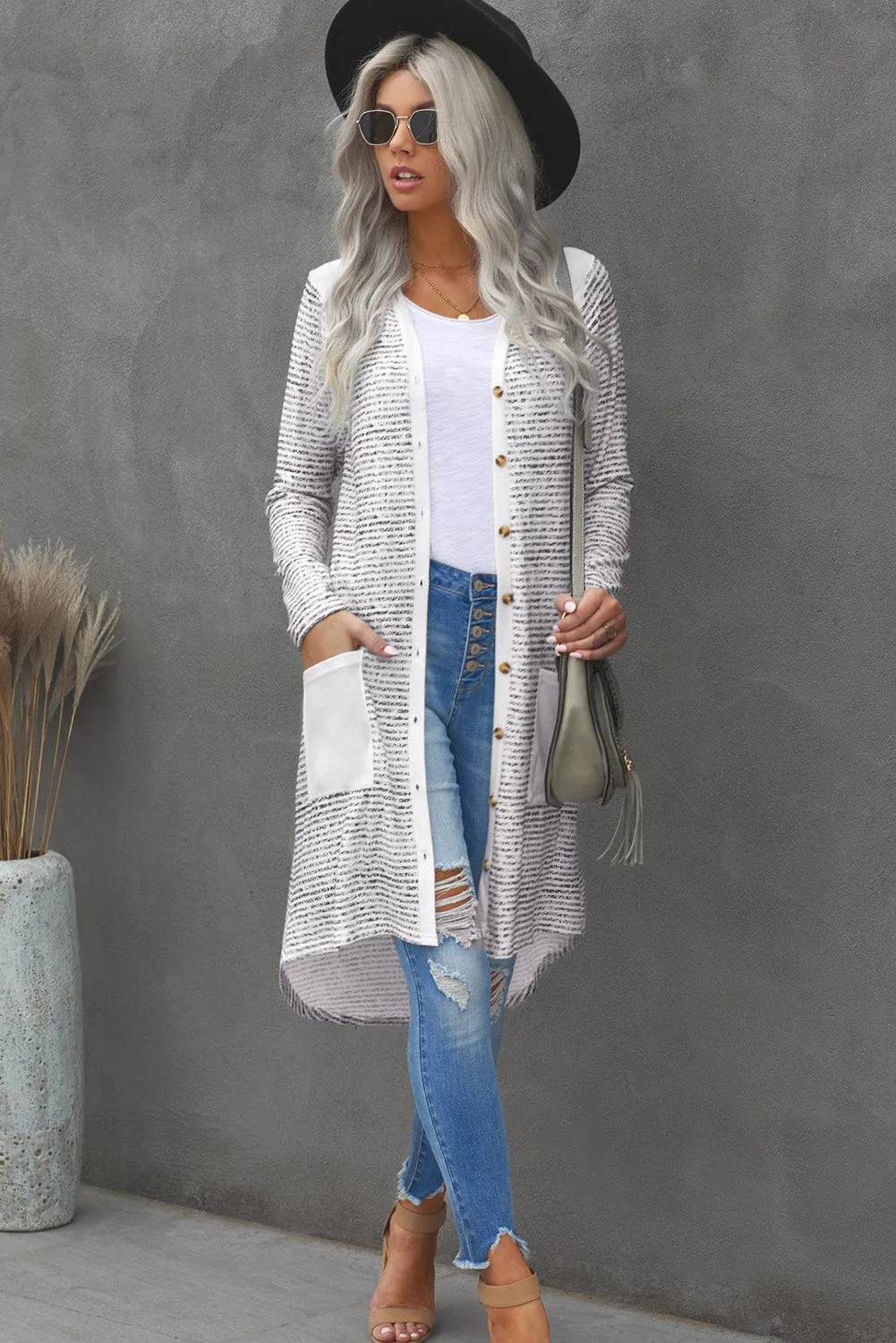 Striped Leopard Duster with Pockets