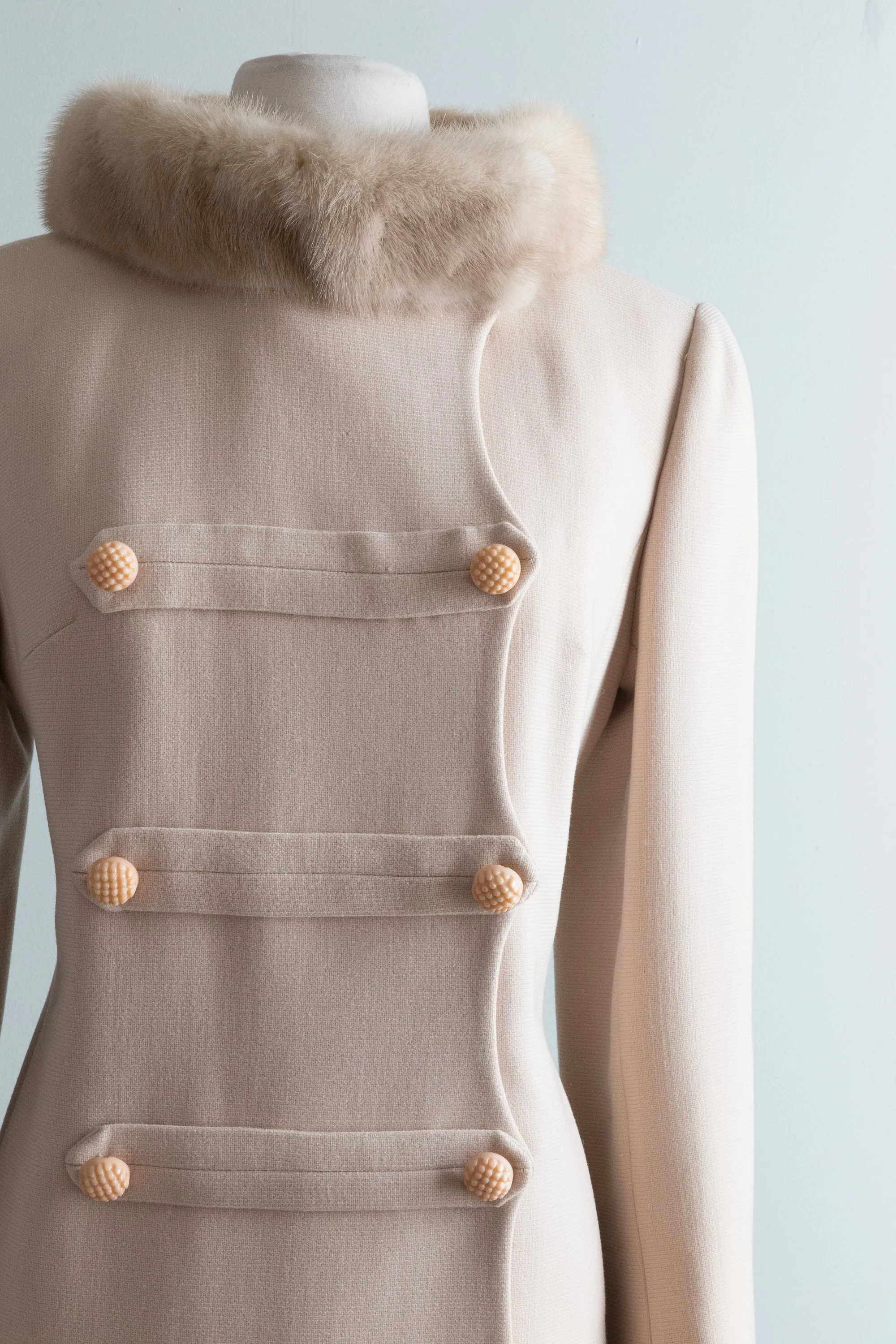 Stunning 1960's Oyster Wool Princess Coat Trimmed in Mink / SM