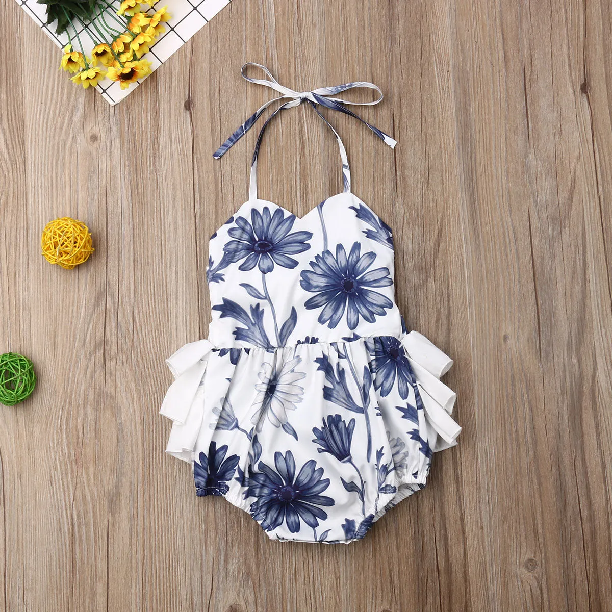 Tanzie Blue Daisy Ruffle Romper