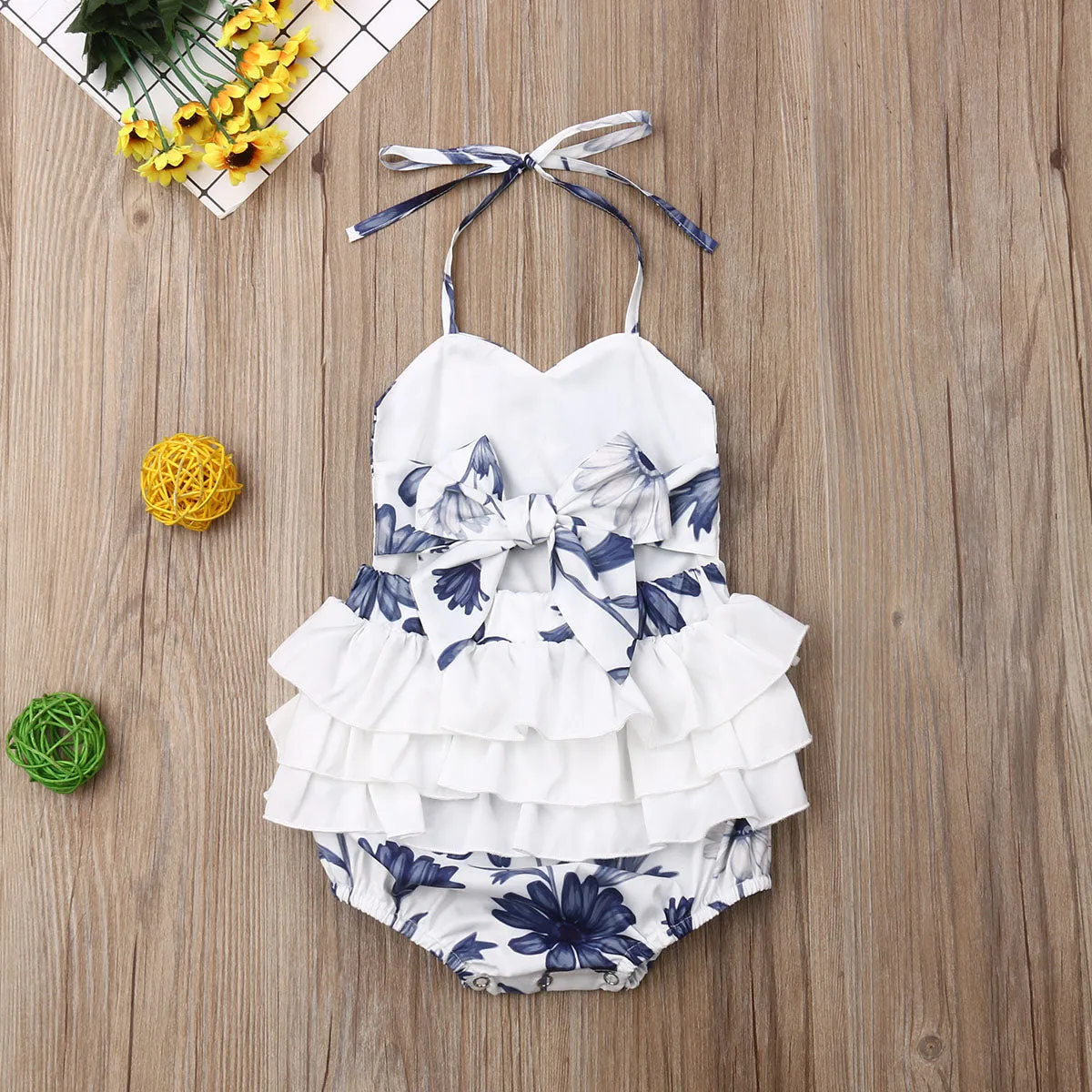 Tanzie Blue Daisy Ruffle Romper