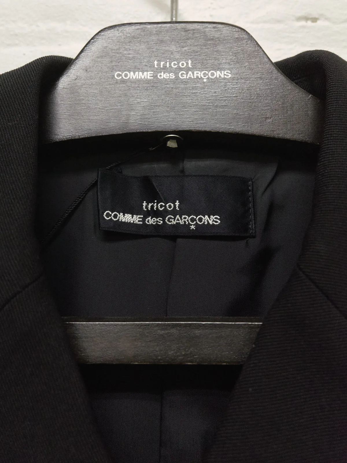 tricot comme des garcons black wool gabardine boxy double breasted pea coat - 1990s