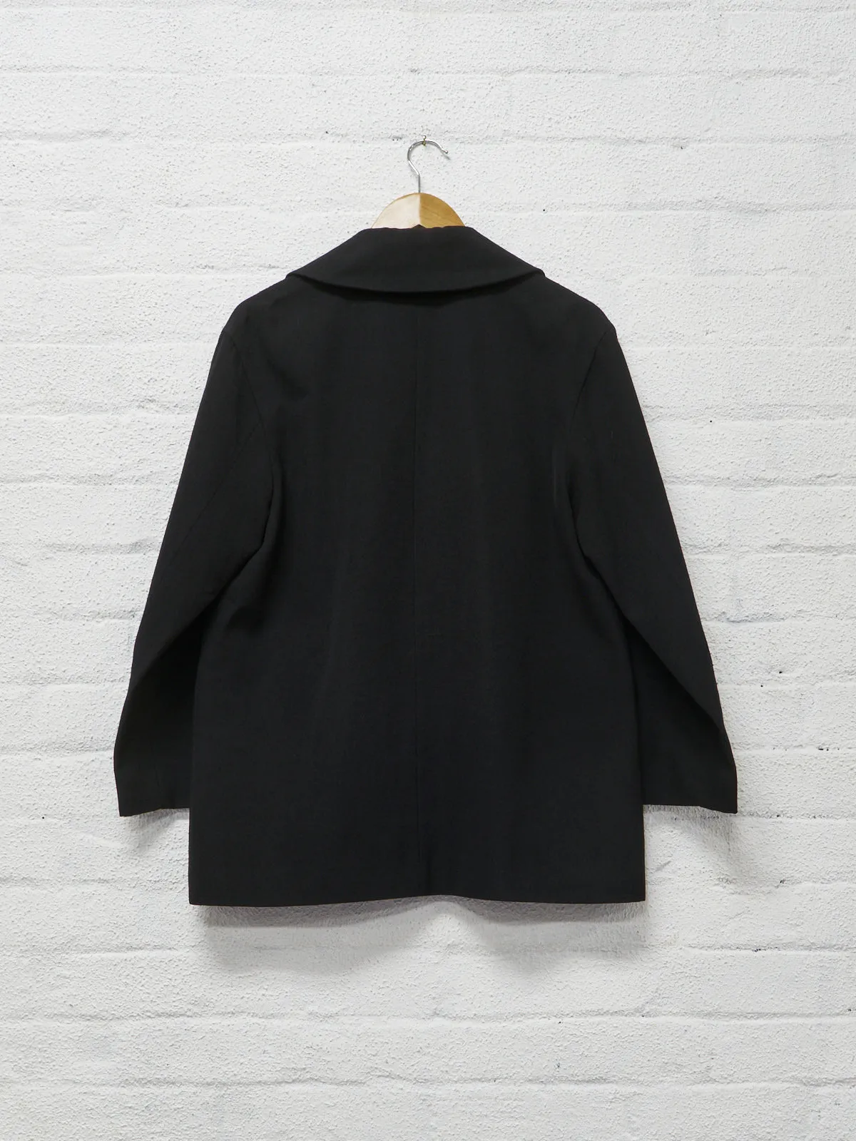 tricot comme des garcons black wool gabardine boxy double breasted pea coat - 1990s