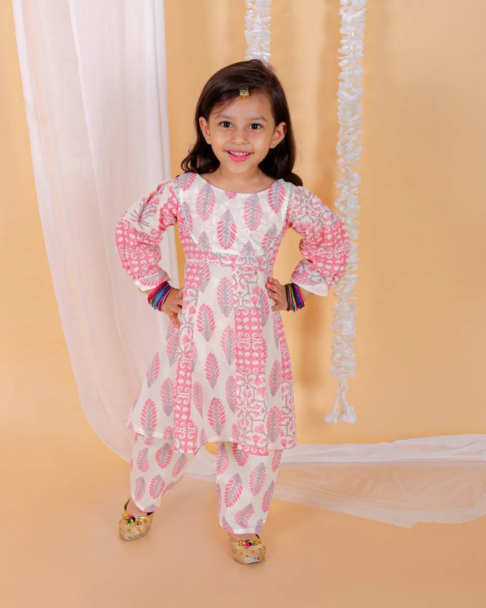 Twinning Combo-Gulaal Floral Print Anarkali Kurta Set With Boys Jacket Kurta Pajama Set