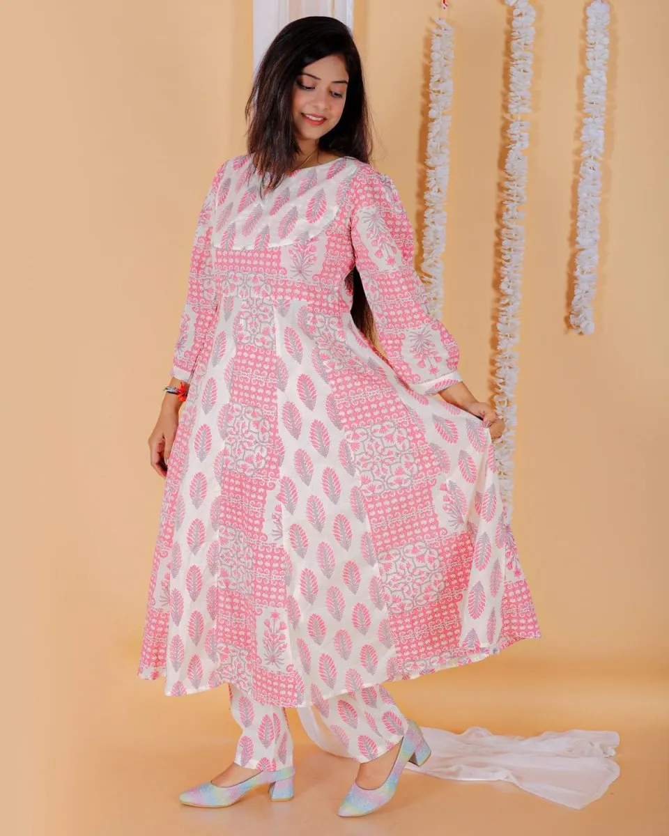 Twinning Combo-Gulaal Floral Print Womens Anarkali Kurta Set With Boys Jacket Kurta Pajama Set