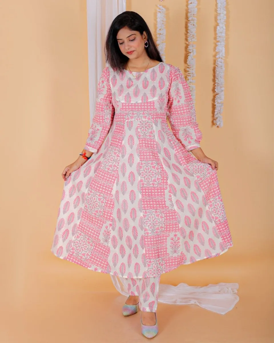 Twinning Combo-Gulaal Floral Print Womens Anarkali Kurta Set With Boys Jacket Kurta Pajama Set