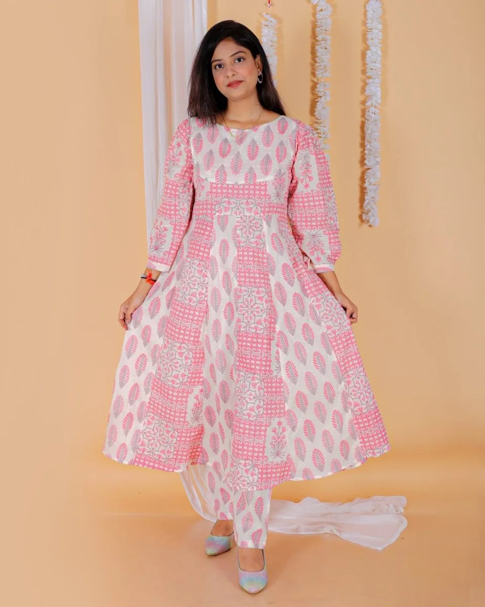 Twinning Combo-Gulaal Floral Print Womens Anarkali Kurta Set With Boys Jacket Kurta Pajama Set