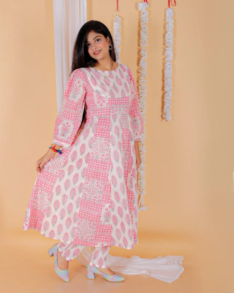 Twinning Combo-Gulaal Floral Print Womens Anarkali Kurta Set With Boys Jacket Kurta Pajama Set