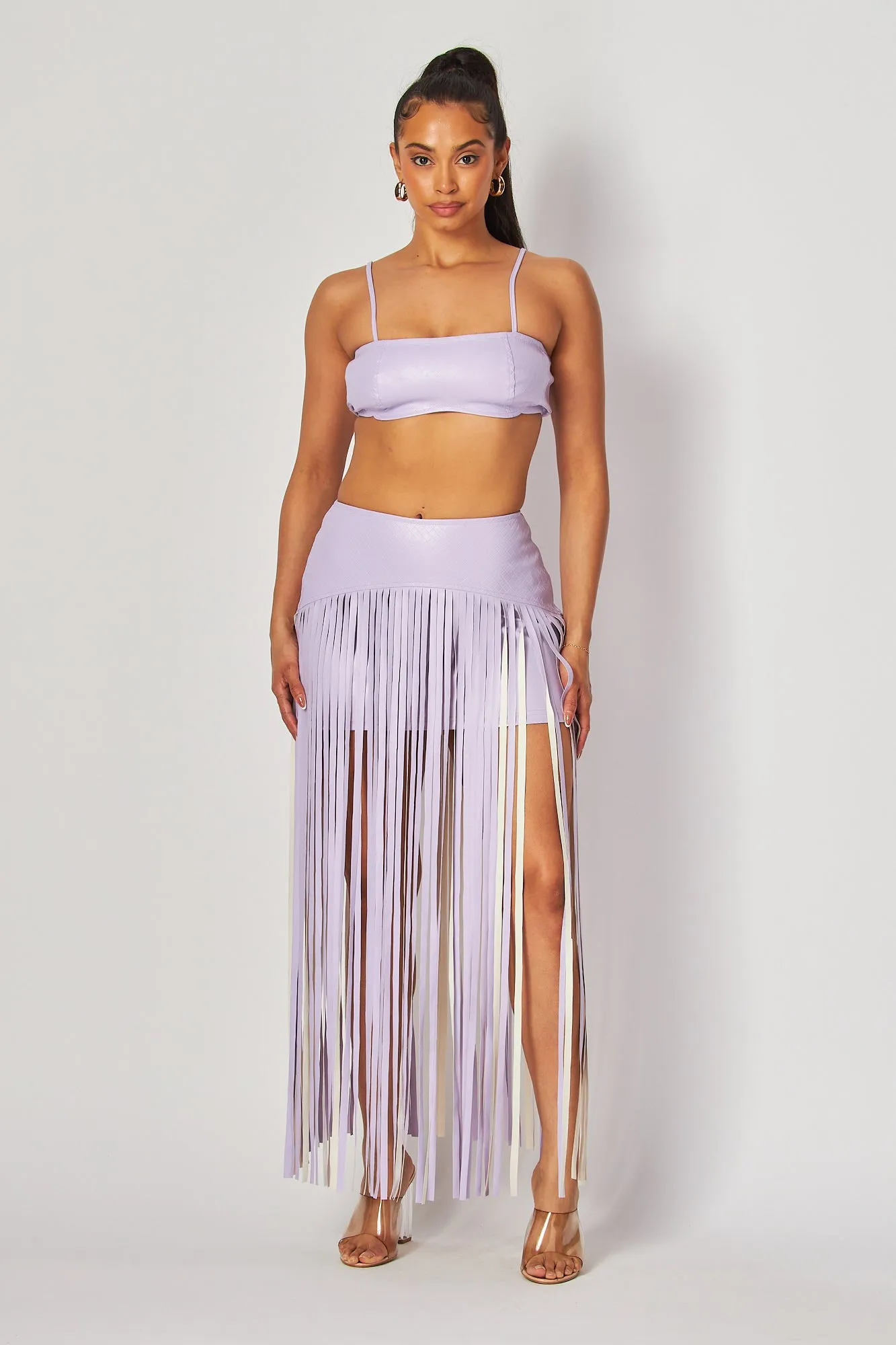 Ursula Faux Leather Fringe Crop Top & Skirt Set