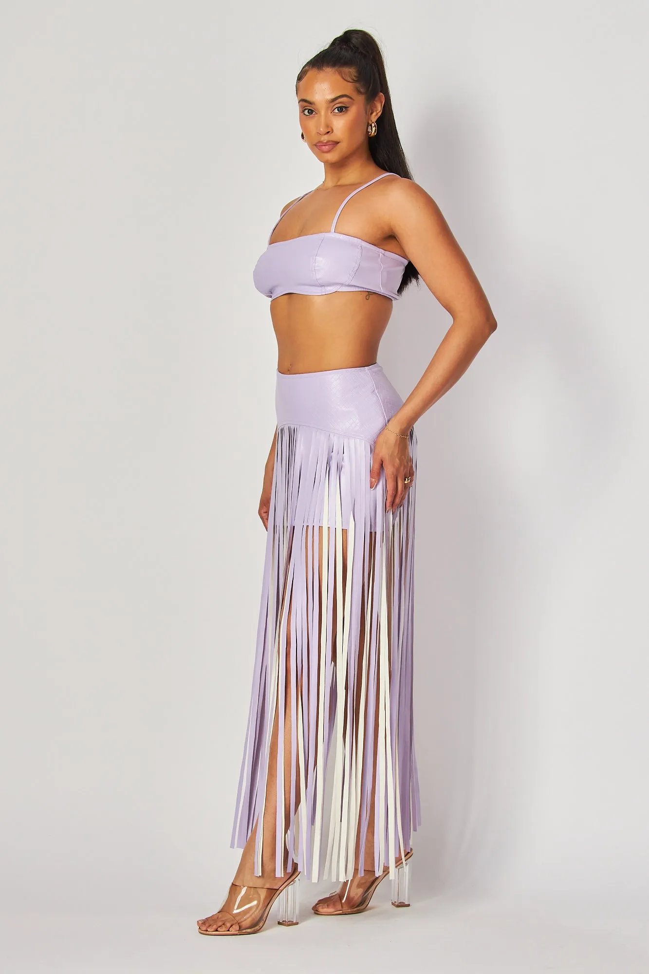 Ursula Faux Leather Fringe Crop Top & Skirt Set