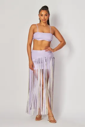 Ursula Faux Leather Fringe Crop Top & Skirt Set