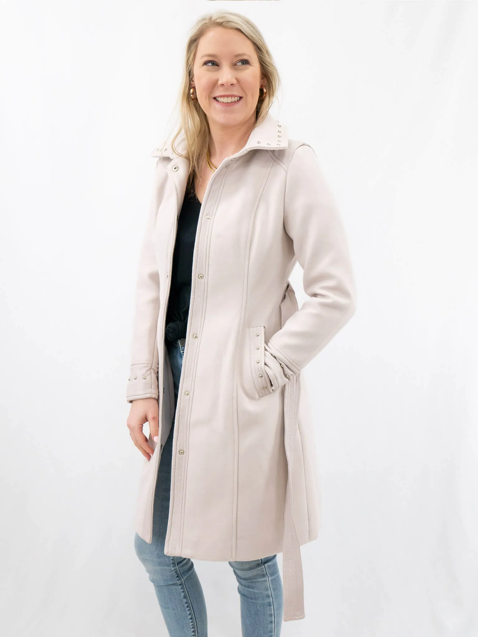 Vegan Wool Classic Stud Detail Coat