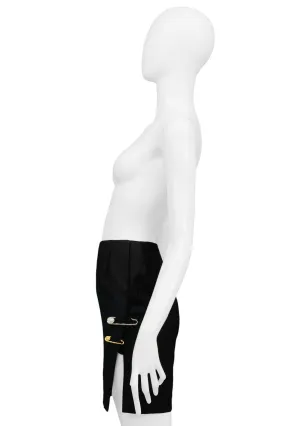 VERSACE ICONIC BLACK "SAFETY PIN" MINI SKIRT WITH SLIT 1994