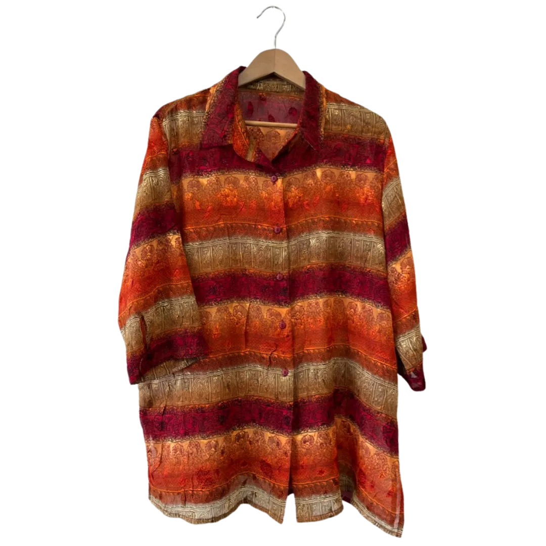 vintage red and orange sheer button up - 1x