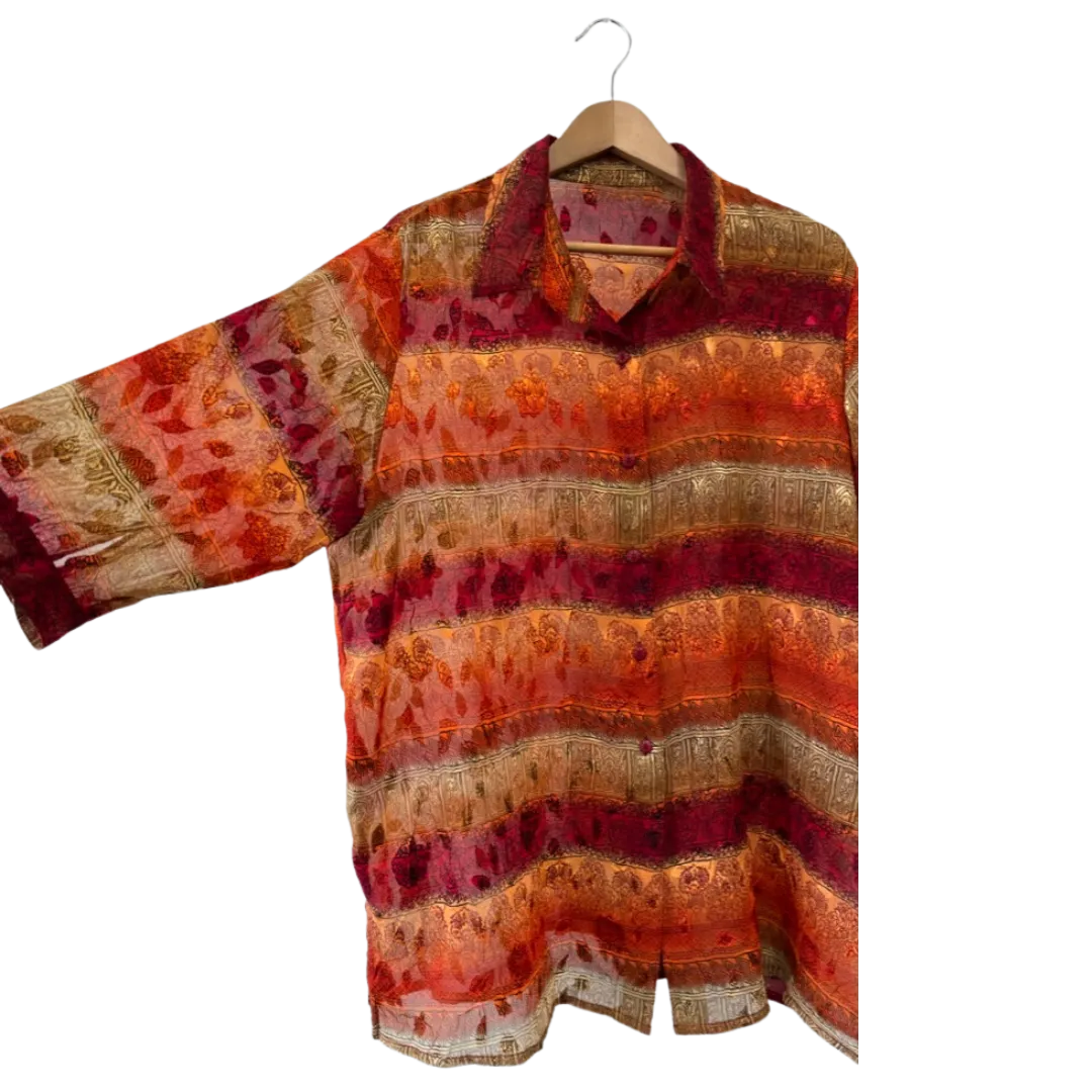 vintage red and orange sheer button up - 1x