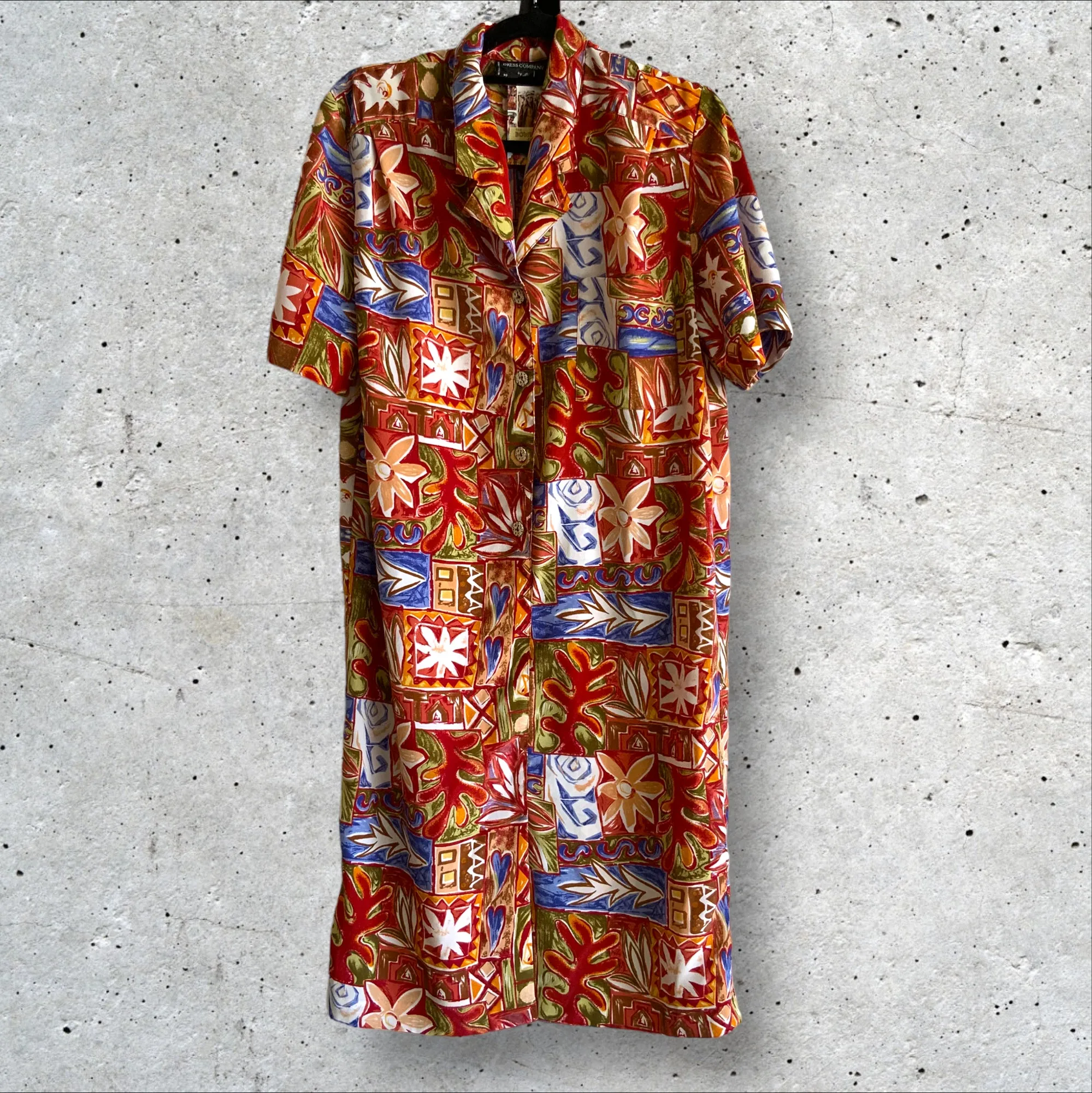 VINTAGE The Dress Company Retro Print Button Up Dress - Size 10/12