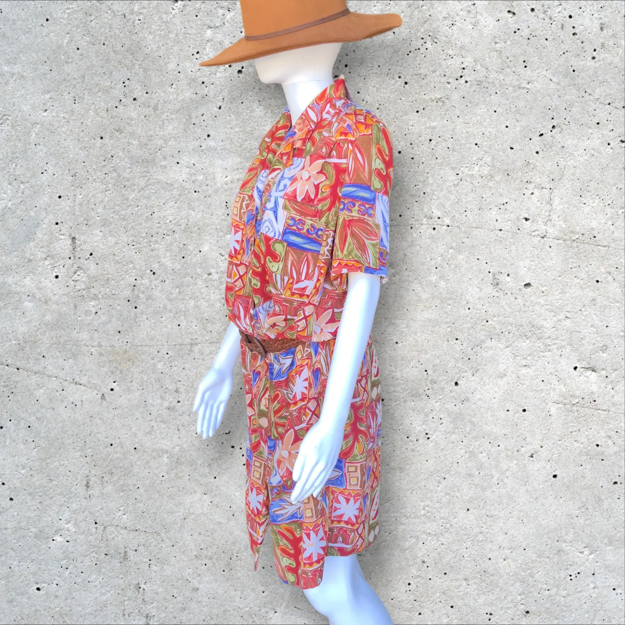 VINTAGE The Dress Company Retro Print Button Up Dress - Size 10/12