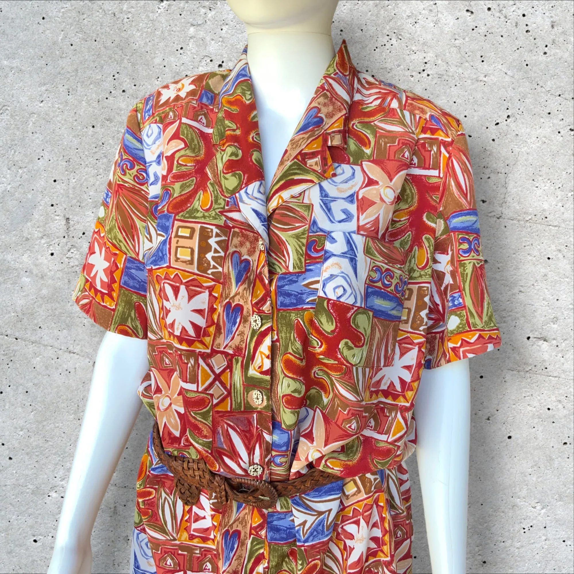 VINTAGE The Dress Company Retro Print Button Up Dress - Size 10/12