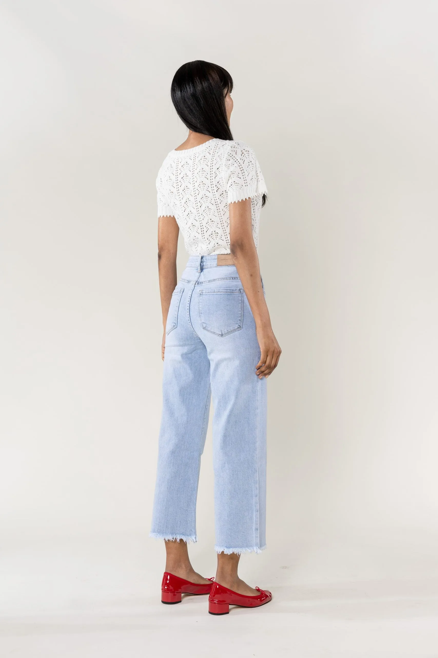 Wholesale Light Blue Flare Cropped Jeans