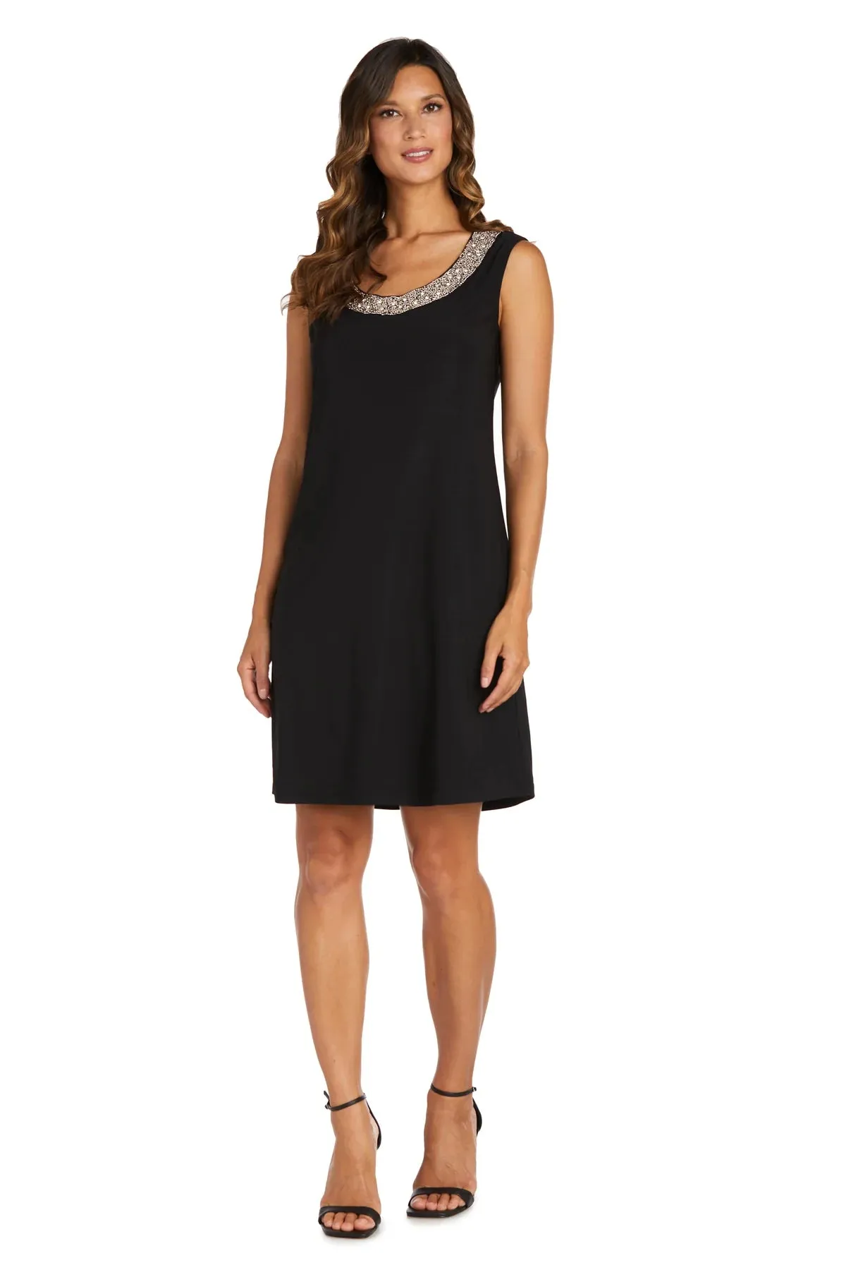 Women Beaded Neck Jacket Dress with Sheer Sleeves