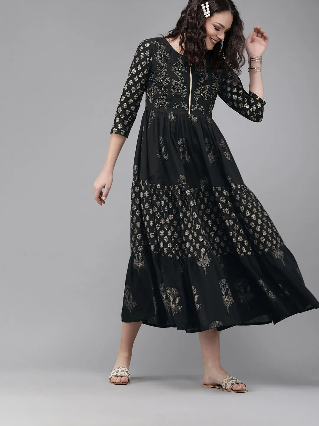 Women Black A-Line Kurta
