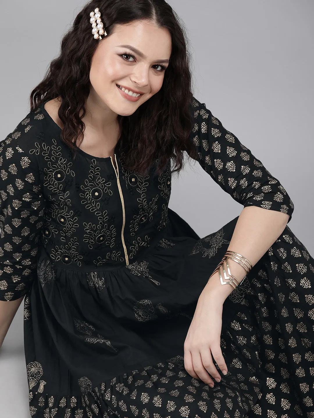 Women Black A-Line Kurta