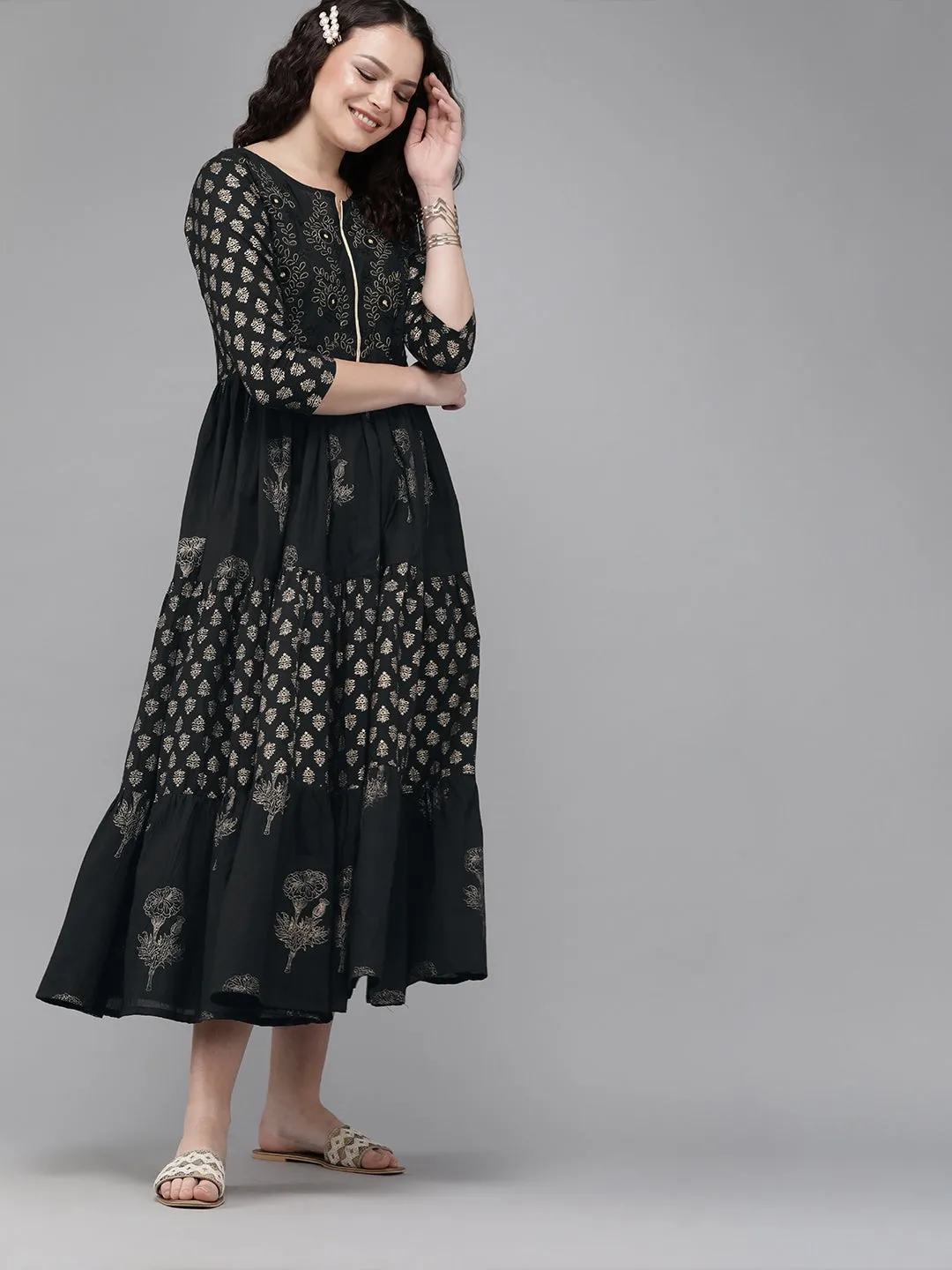 Women Black A-Line Kurta