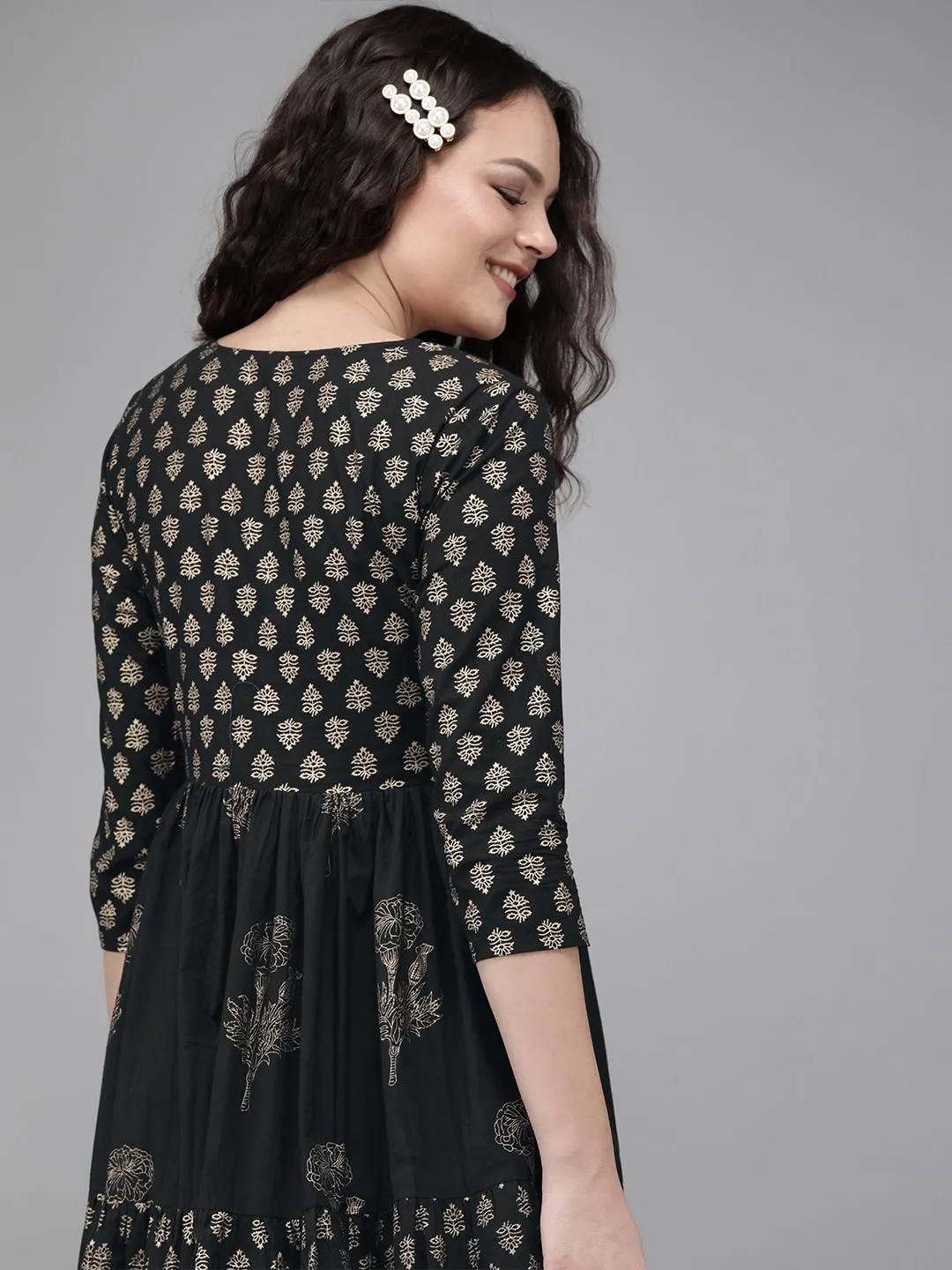 Women Black A-Line Kurta